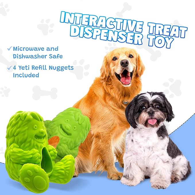 Yeti Dog Chew Puff and Play Interactive Dog Toys, Nuggets Dog Treat Dispenser Teething, Behavior Training for Light to Moderate Chewers, (Green - Yeti)