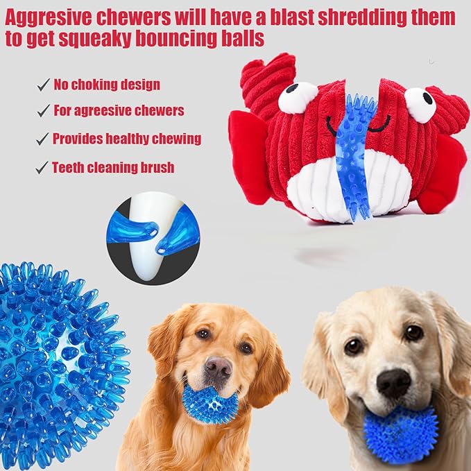 Squeak Dog Toys for Aggressive Chewers, No Stuffing Squeak Dog Chew Toys for Aggressive Chewers, Interactive Dog Toy Ball with Crinkle Paper for Medium Dogs, Large & Small Breeds (F-Whale+Fish)