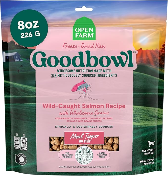 Open Farm Goodbowl Dog Food Topper, Freeze Dried Raw, Wild Caugh Salmon & Wholesome Non-GMO Grains Recipe, 8oz Bag