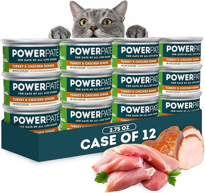 Only Natural Pet PowerPate Grain-Free Turkey & Chicken Dinner Wet Cat Food - High Protein, Healthy Balanced Nutrition for Kittens & Cats of All Life Stages, 2.75 oz Cans, Case of 12 (T)