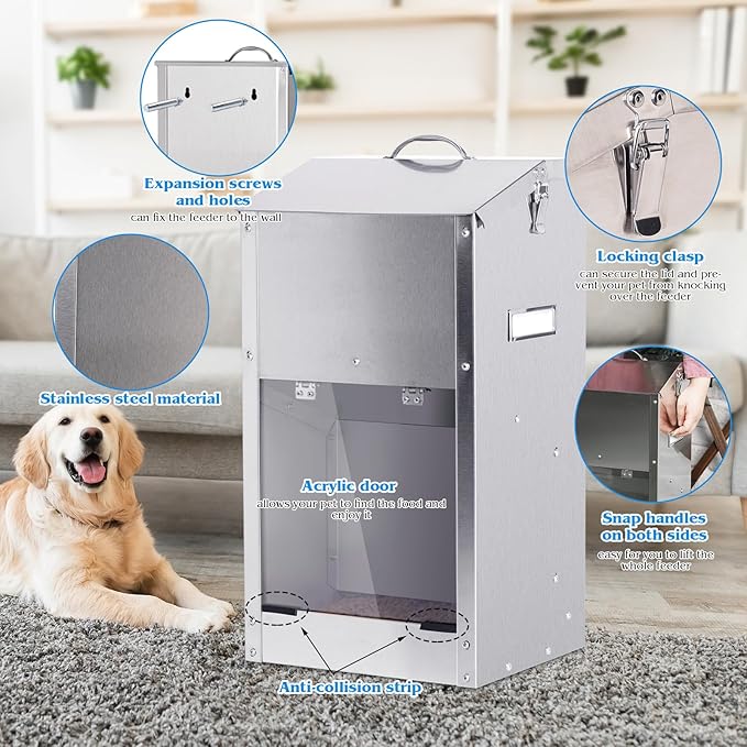 Automatic Dog Feeder Large Breed with Handle, Stainless Steel Indoor and Outdoor Pet Feeder for Large Dogs, Dog Food Dispenser Automatic for Dogs (25lbs)