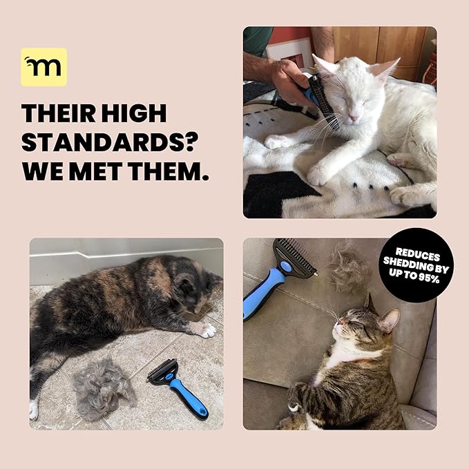 MalsiPree Cat Shedding Brush - 2 in 1 Deshedding Tool & Undercoat Rake for Dense Double-Coats - Dematting Comb - Deshedding Brush for Cats - Pet Hair Removal Tool (Blue) - Dog Grooming Supplies