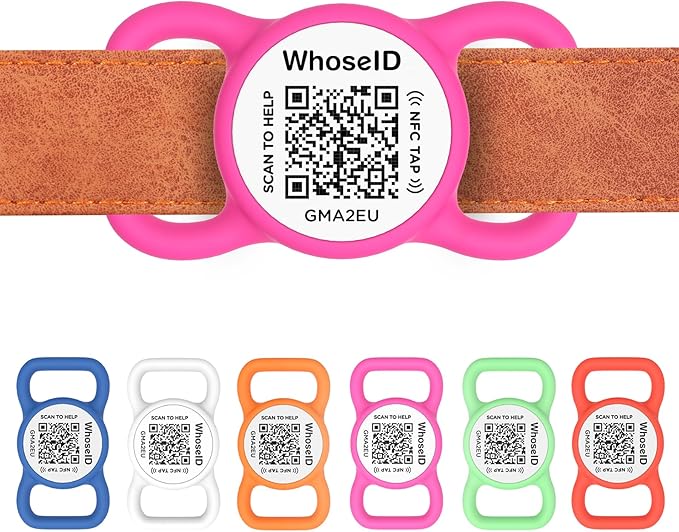 QR Code Dog Tag with NFC, Personalized Pet ID Tag, Silent Silicone Dog ID Tag, Modifiable Pet Online Profile, Multiple Emergency Contact, Scan QR Code Send GPS Location Email (Small, Rose)