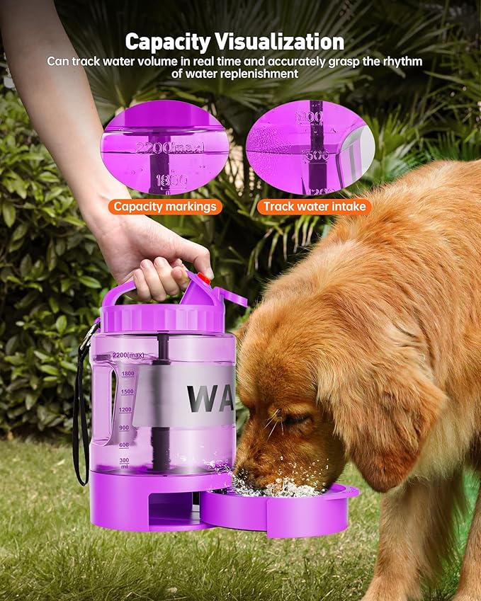 Portable Dog Water Bottle Bowl - 77 oz Travel Water Bowl Dispenser for Dogs Leak Proof, Suitable for Large Pet Drinking, A Must Have for Outdoor, Camping, Walking, Beach, Hunting Other Scenes (Purple)