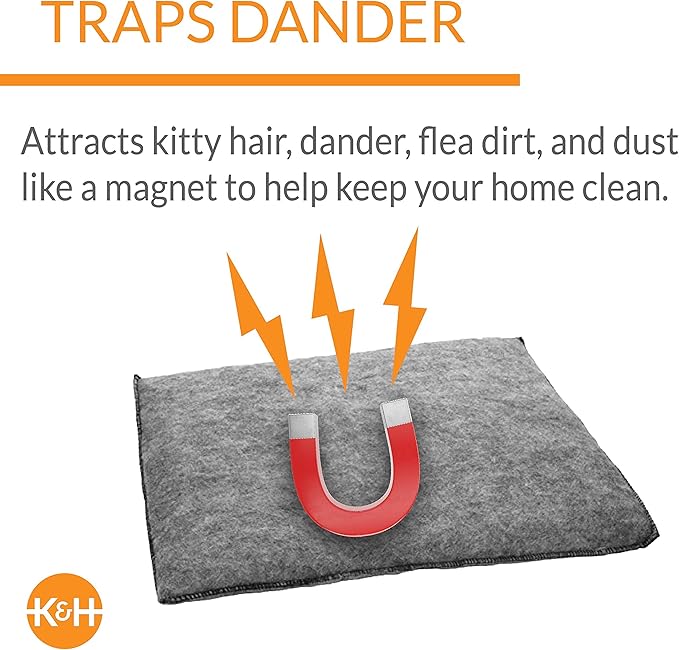 K&H Pet Products Amazin Kitty Pad, Indoor Unheated Cat Bed Traps Cat Hair and Dander, Washable Cat Mat, Gray 15 X 20 Inches, Unheated 2-Pack