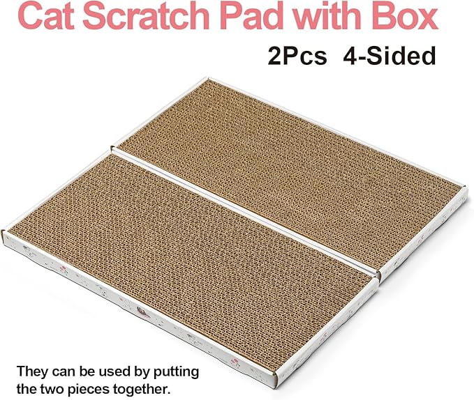 Cat Scratcher Cardboard with Box Durable Corrugate Scratching Kitty Sofa Lounge Bed Reversible Catnip Included for Indoor Cats, Scratching Pad, Can be Assembled, Double-Sided Design, Large (Box,2pcs)