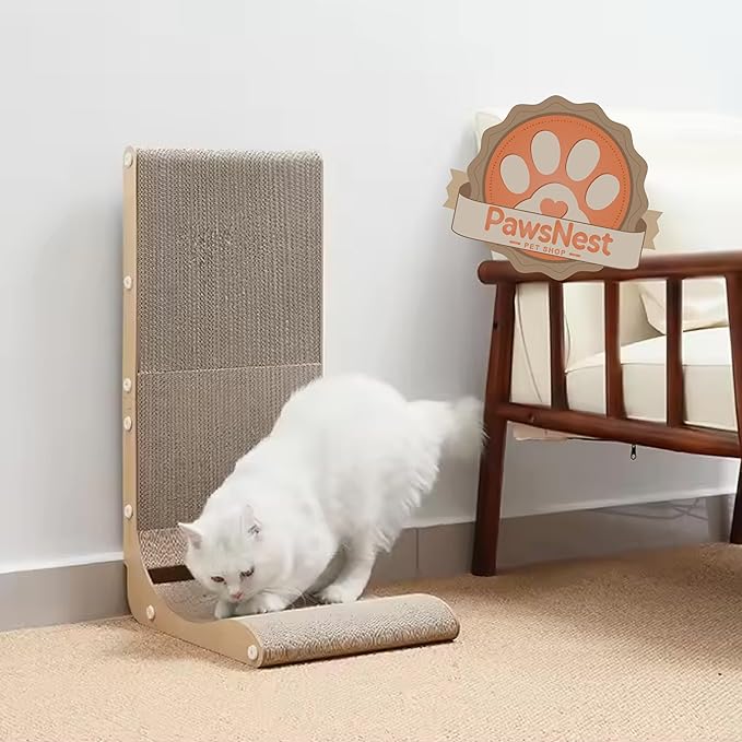 Paws NEST Cat Scratcher, 19.7 Inch L- Shaped Cat Scratch Post, Eco-Friendly for Indoor Cats, Includes Ball Toy & Premium Catnip, Non-Toxic, Easy Assembly