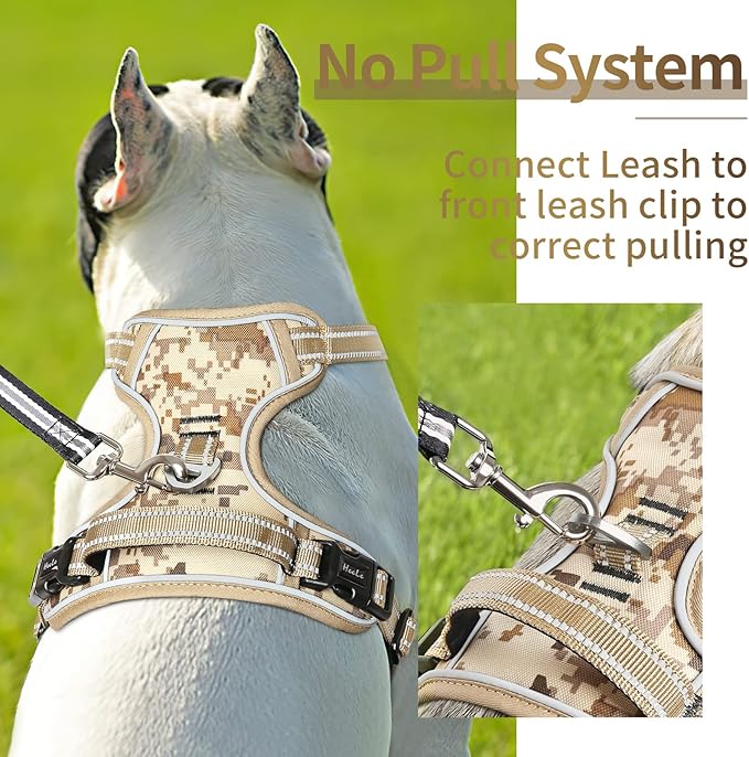 HEELE Dog Harness, No Pull Adjustable Padded Reflective Harness for Small Medium Large Dogs with Handle for Walking Training, Camo Tan, S