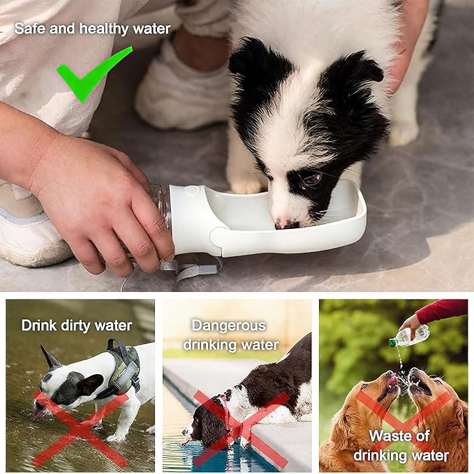 Portable Dog Water Bottle - Foldable Dog Water Dispenser | Leak Proof & Food Grade Plastic Travel | Pet Water Bottle for Cat Outdoor Walking Hiking Travel(US) (White, 12oz)