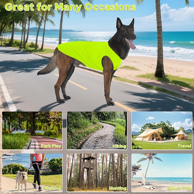 2 Pack Dog Shirts, Ice Pet Vest Dog Clothes for Instant Cooling, Lightweight Breathable Sleeveless T-Shirts for Medium Large Dogs, Light Purple+Fluorescent Green (XL)