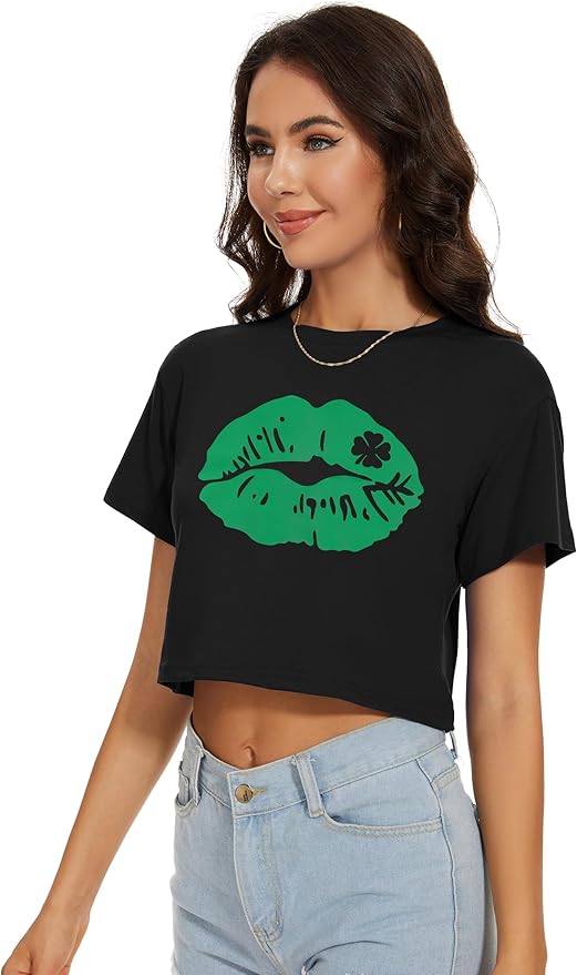 Womens Summer Crop Tops Short Sleeve Round Neck T-Shirts Loose Fit Casual Blouse