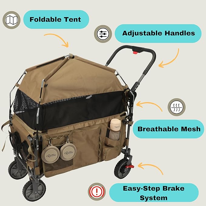 Foldable Pet Wagon Dog Stroller with Removable Fully Zipped Tent, Pet Travel Wagon with Extendable Ramp Built-in Storage Attached Water and Food Station