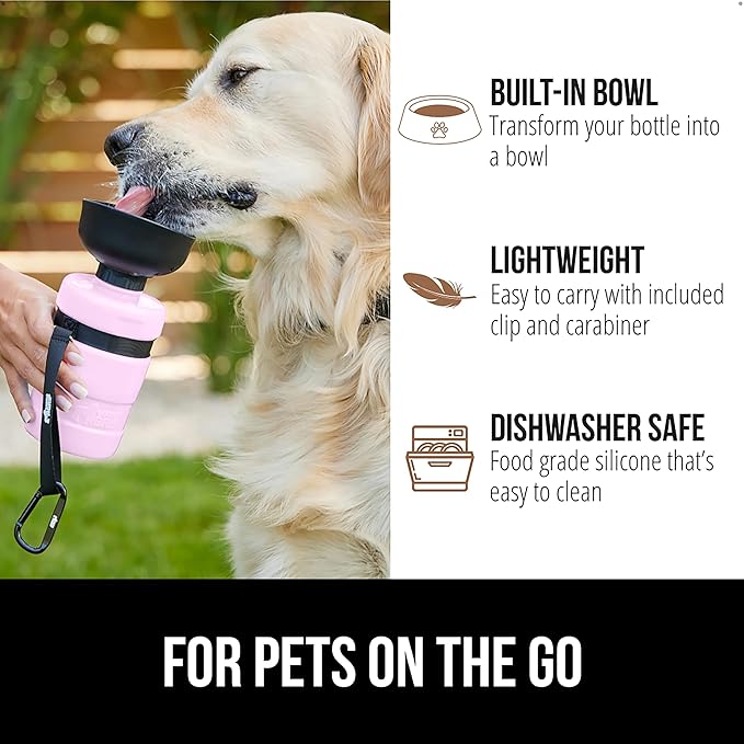 GORILLA GRIP Dog Water Bottle, Portable Water Bowl Dispenser for Dogs, 12 oz Leak Proof Pet Travel Squeeze Bottles, Food Grade Silicone, to Go Puppy Essentials, Hiking Camping Trip Accessories, Pink