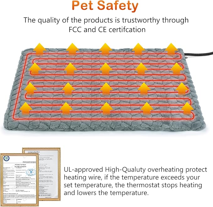 GASUR Pet Heating Pad, Waterproof Electric Dog Cat Heating Pad with Timer, Temperature Adjustable Heatded cat Bed for Winter,Auto Power-Off,Anti-bite Heating Pad for Dogs Cats -28''x16'', Medium