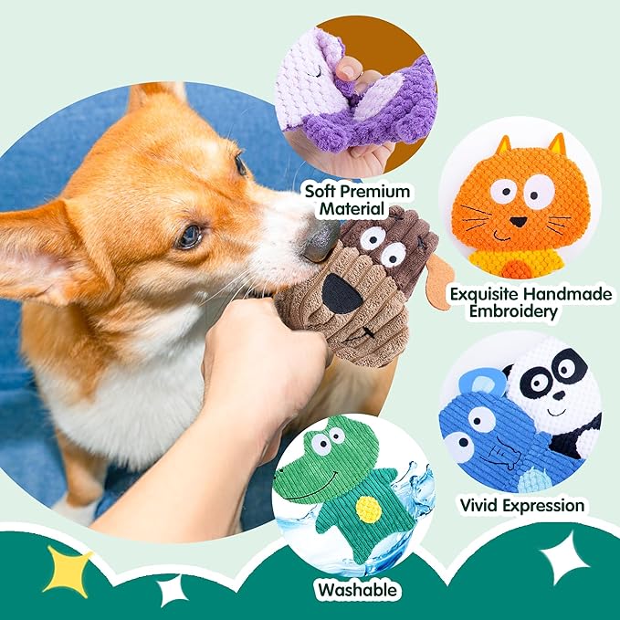 No Stuffing Dog Squeaky Toys, 8 Pack Cute Animal Durable Plush Interactive Teething Chew Toys, Pet Entertaining Toy for Puppy & Small Medium Breeds
