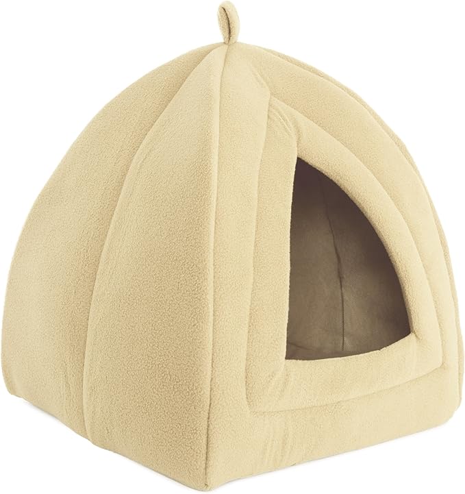 Cat House - Indoor Bed with Removable Foam Cushion - Pet Tent for Puppies, Rabbits, Guinea Pigs, Hedgehogs, and Other Small Animals by PETMAKER (Tan)