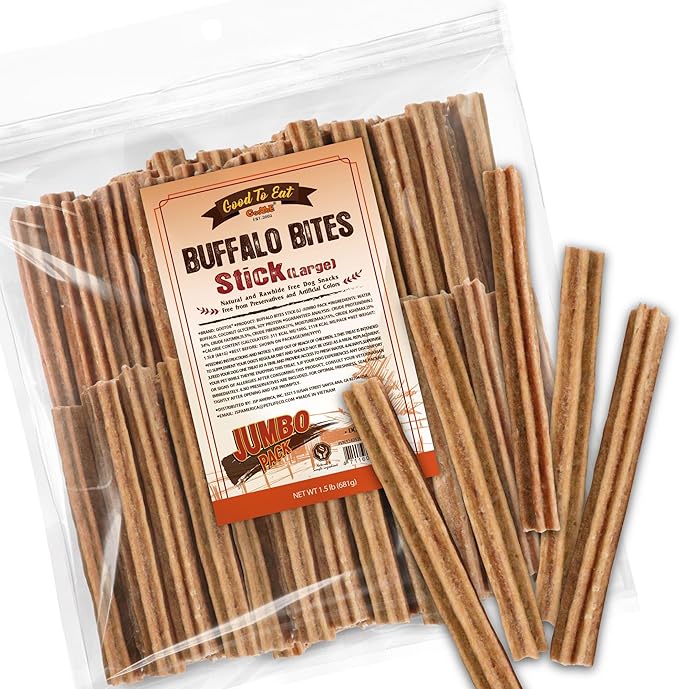 Gootoe Buffalo Dog Treats, Buffalo Bites Stick (Large) 1.5 lb Natural Low-Fat Chews for Training & Rewards, Limited Ingredient, Perfect for Medium Dogs, Resealable Bag