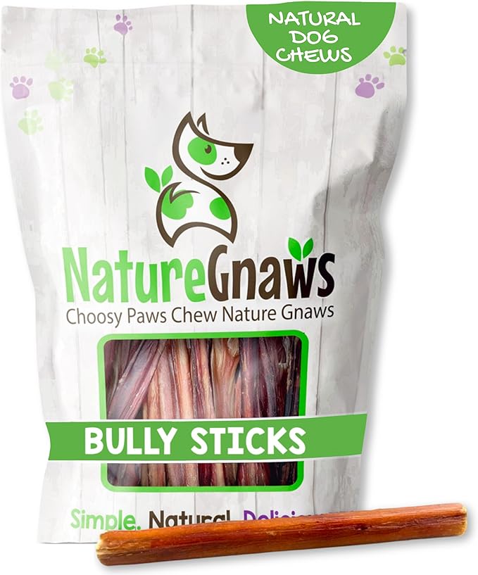 Nature Gnaws Thin Bully Sticks for Dogs 5-6" (1Lb) - Mixed Thickness - Long Lasting for Small Dogs and Puppies - Natural Thin Beef Dog Chew Bones - Rawhide Free