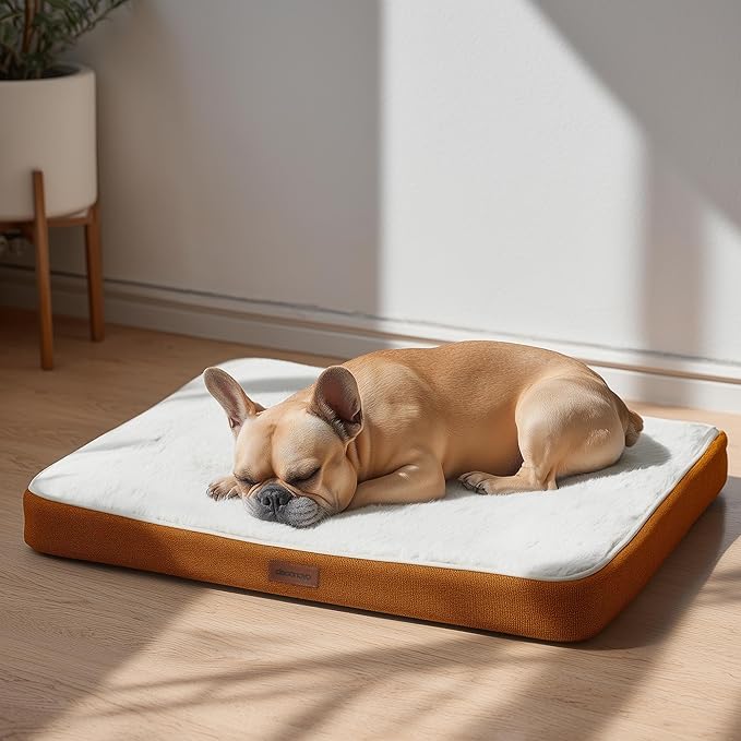 Deconovo Orthopedic Dog Bed for Medium & Large Dogs – Supportive Memory Foam with Washable Cover, Non-Slip Base – Comfort for Senior, Arthritic & Active Pets, White and Orange Side, 44" Lx32 Wx3 Th