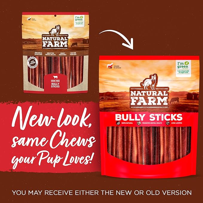 Natural Farm Odor-Free Select Bully Sticks, (6-Inch, 1-Pound), Hand Selected for Consistent Thickness, 100% Beef Pizzle Dog Chews, Fully Digestible, High Protein, Best Dental Treats