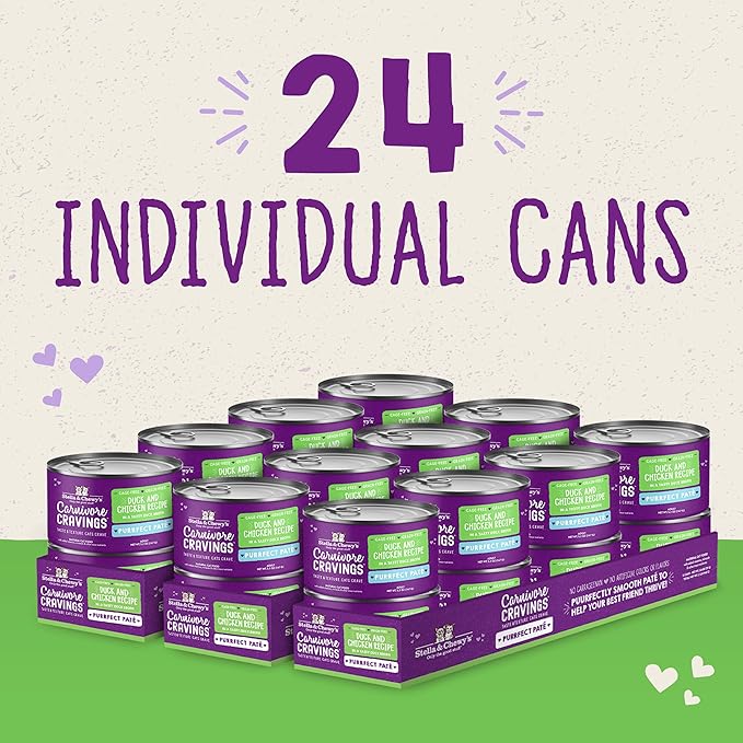 Stella & Chewy's Carnivore Cravings Purrfect Paté - Premium Grain-Free Wet Cat Food - Duck & Chicken Recipe - High Protein with Bone Broth - Perfect for Picky Eaters - 2.8oz Cans (24 Pack)
