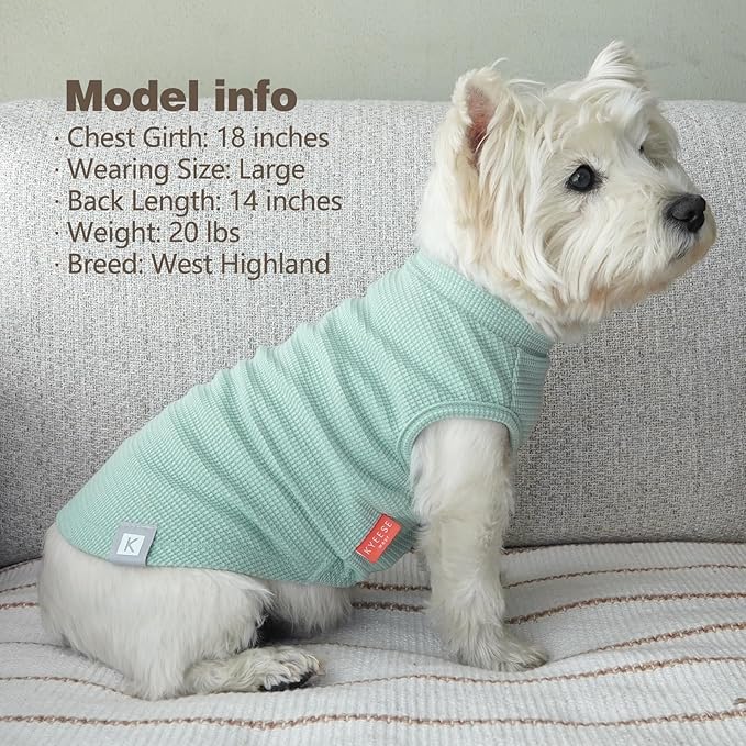 KYEESE 2Pack Waffle Dog Shirts for Small Dogs Stretchy T-Shirts Lightweight Tank Top Sleeveless Striped Vest Breathable Pet Tee, X-Large, Green+Striped