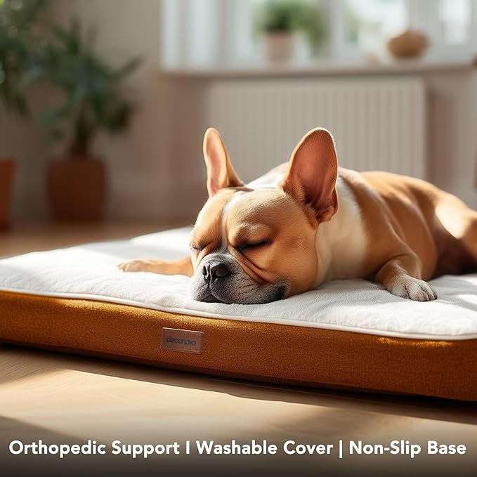 Deconovo Orthopedic Dog Bed for Medium & Large Dogs – Supportive Memory Foam with Washable Cover, Non-Slip Base – Comfort for Senior, Arthritic & Active Pets, White and Orange Side, 44" Lx32 Wx3 Th