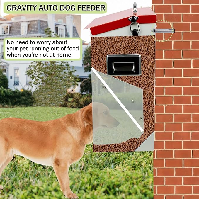 Galvanized Automatic Dog Feeder Large Breed Dog Food Dispenser for Large Dogs, 25lbs Outdoor Pets Feeder Gravity Food Feeder