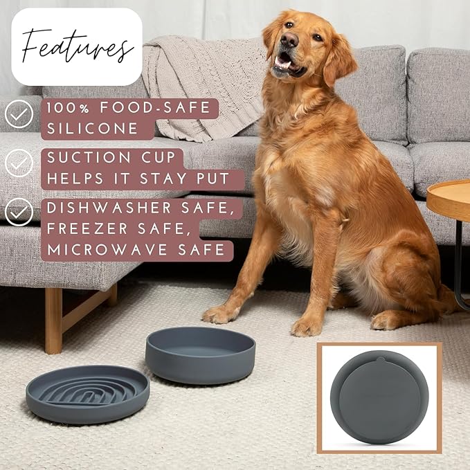 The Slowdown Bowl Silicone Slow Feeder for Dogs & Puppies, Slow Eating, Modern Lick Mat Design, Reduces Gulping, Fits 2.5 Cups 9.5” Across x 1.5” Tall, Mealtime Challenge, Large-Blush