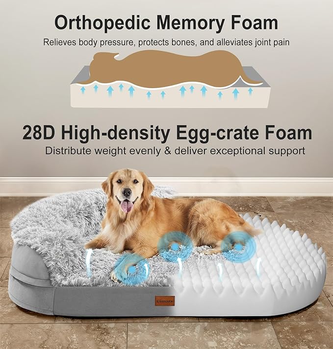 Gimars 3.7in Ultra Thick Orthopedic Dog Beds for Large Dogs,Soft Egg Foam Dog Sofa Bed, 28D Crate Foam Washable Cover, Waterproof Lining Supportive Half-Round for Aging Dogs 41.3x32.6x7.7in