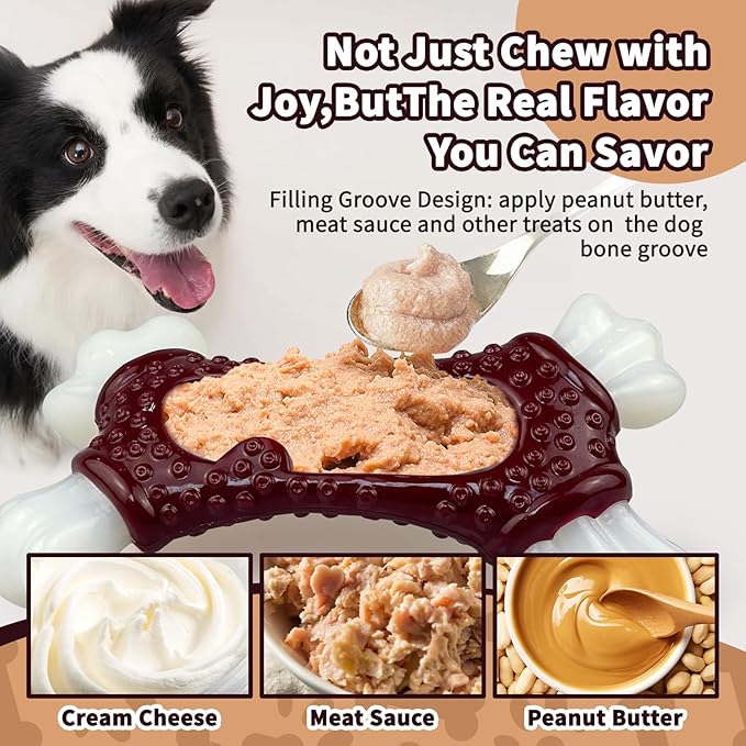 Dog Toys for Aggressive Chewers, Indestructible Dog Chew Toy for Large Dogs, Tough Dog Toys to Keep Them Busy for Small Medium Large Breed, Dog Chew Bone Toy, Bacon Flavor (Red Bone)