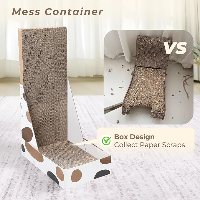 ComSaf Cat Scratching Board, Vertical Cat Scratcher for Indoor Cats, L Shaped Cat Wall Scratcher, Cardboard Cat Scratch Pad Lounger with Box Collecting Scraps, Protect Furniture Couch