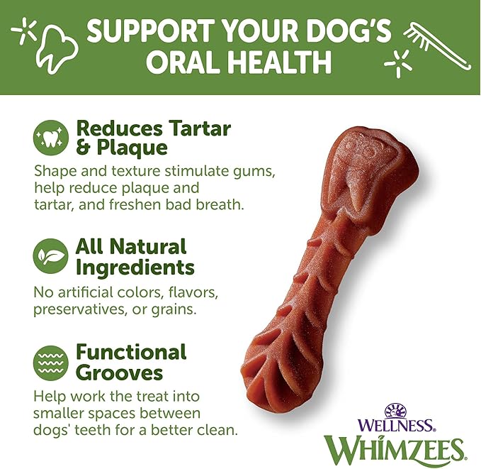 Whimzees Wellness Brushzees Dog Dental Treats, Natural Chews, Small Size Stick, (24 Count)