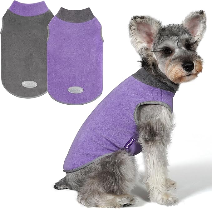 cyeollo 2 Pack Fleece Dog Sweater Pullover Dog Sweatshirt Reflective Lightweight Clothes for Small Dogs Girl Pet Apparel Purple, Grey, M