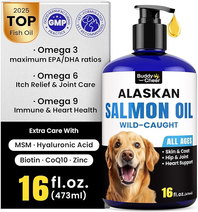 Wild Alaskan Salmon Oil for Dogs & Cats - Deep Sea Liquid Fish Oil Supplement, Maximum Omega 3 Fish Oil with Krill for Skin & Coat 16oz, Fast-Absorbing with Omega 3 6 9 Dog Fish Oil for Joints & Heart