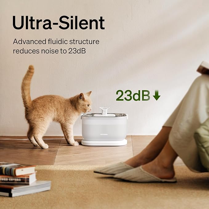 PETLIBRO Corded Cat Water Fountain, Cat Fountain Indoor Stainless Steel Tray, 2.5L/84oz Wireless Pump Pet Water Fountain, Cat Water Dispenser with Two Flow Modes, Pet Fountain for Drinking Easy Clean