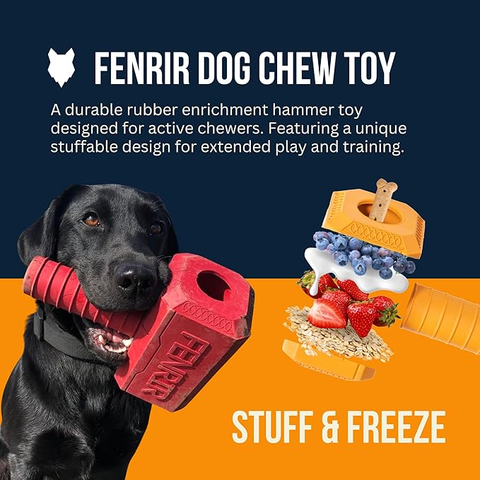 Fenrir Hammer Dog Chew Toy Strong Rubber Stuffable Enrichment Toy for Chewers (Red, Large)