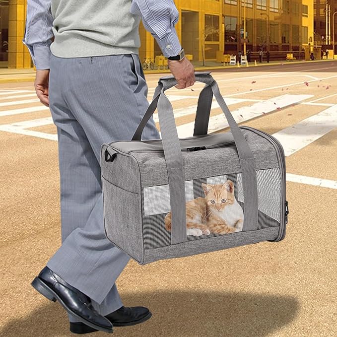 Pet Carrier Bag for Cats,Cat Soft-Sided Carriers Collapsible Ventilated Breathable Puppy Carrier for Small Dogs Airline Approved Kitty Carrier for Small Medium Cat Puppy Under to 12 Lb(Grey)