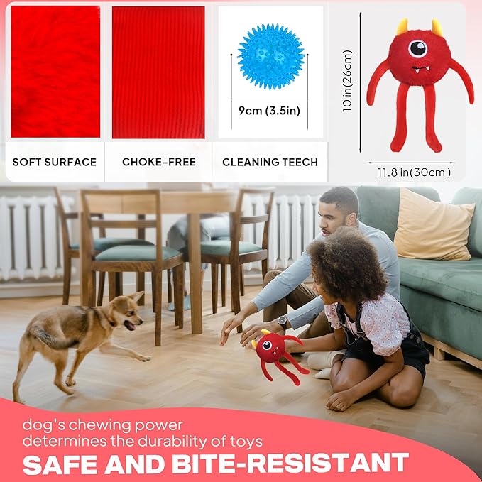 Fida Dog Chew Toys for Aggressive Chewers(3in1),Squeaky Dog Toys for Large Dogs,Interactive Dog Toys to Keep Them Busy, Dog Ball for Small, Medium and Large Dogs(Red)