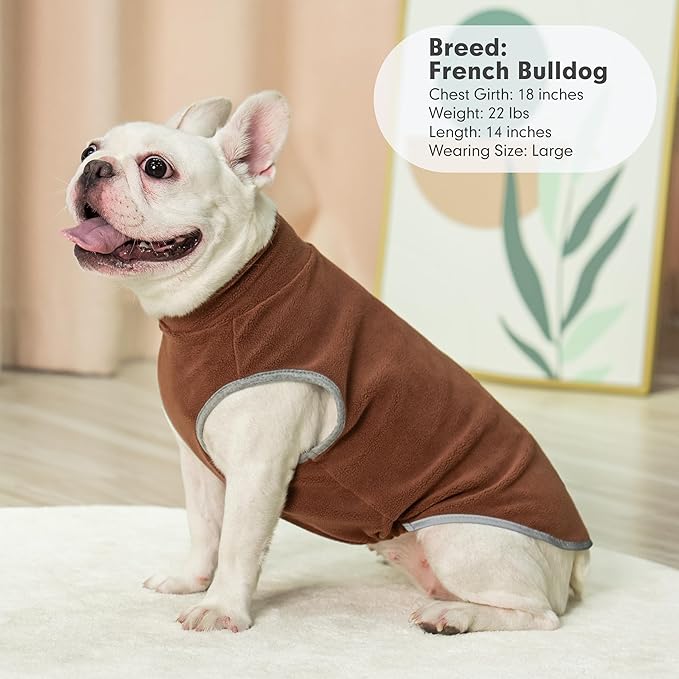 cyeollo Fleece Dog Sweater Vest, Reflective Dog Sweatshirt Pullover Doggie Jacket for Small Medium Large Doggie Clothes Boy Girl Pets, Brown & Khaki M