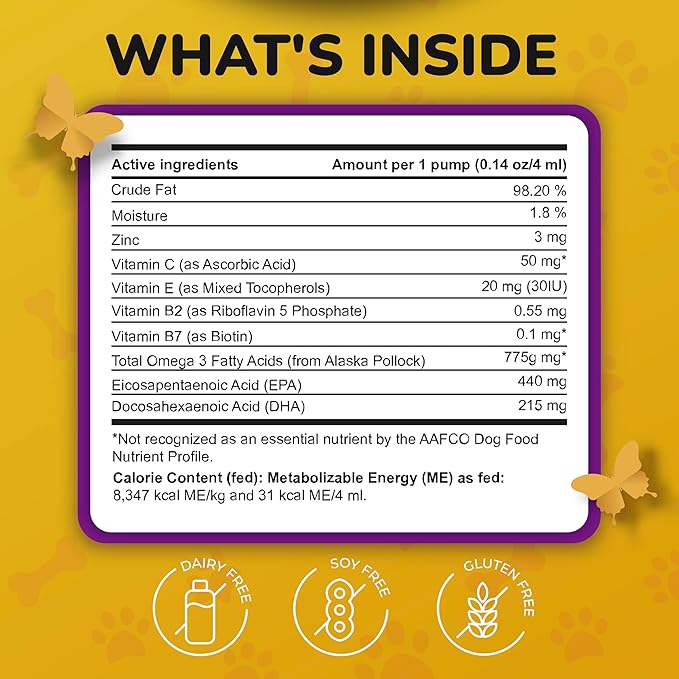 Omega 3 Fish Oil for Dogs Skin and Coat - Wild Alaskan Pollock Oil for Itchy Skin- Omega 3 Fatty Acids for Dogs - Liquid EPA & DHA Supplements - with Zinc, Vitamin C, B2, B7 & E - 16 Fl Oz