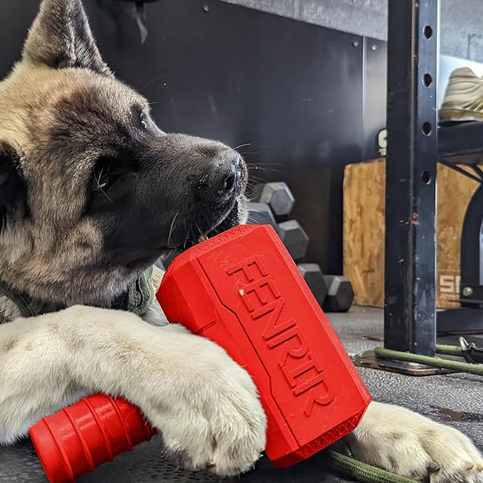Fenrir Hammer Dog Chew Toy Strong Rubber Stuffable Enrichment Toy for Chewers (Red, Small)