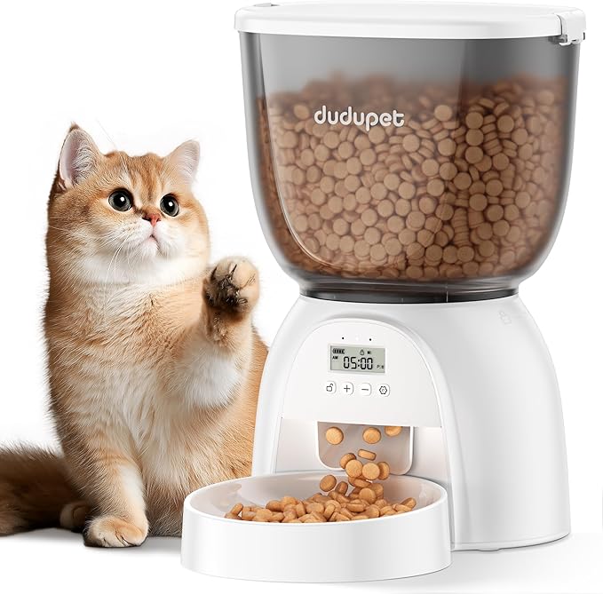 5L Automatic Cat Feeder, Timed Cat Food Dispenser, Automatic Pet Feeders Up to 6 Meal 1-20 Portion, Dual Power Supply Cats Feeder, Pet Dry Food Dispenser for Cats and Small Dogs