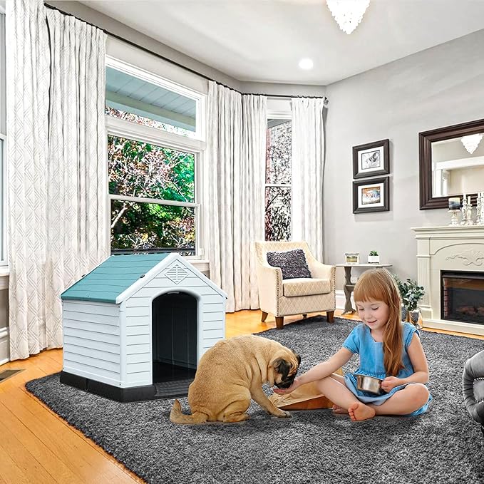 YITAHOME Large Plastic Dog House Outdoor Indoor Doghouse Puppy Shelter Water Resistant Easy Assembly Sturdy Dog Kennel with Air Vents and Elevated Floor