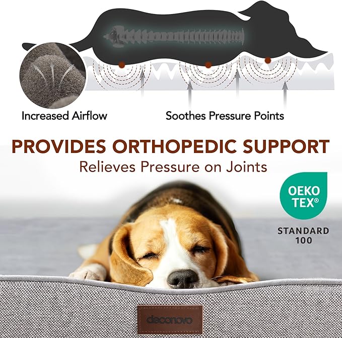 Deconovo Orthopedic Dog Bed for Medium & Large Dogs – Supportive Memory Foam with Washable Cover, Non-Slip Base – Comfort for Senior, Arthritic & Active Pets, Grey, 44" Lx32 Wx3 Th