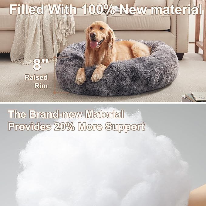 36 inches Donut Dog Bed for Large Dogs - Calming Fluffy Round Pet Bed with Removable & Washable Cover,Fits up to 100 lbs Pets (Tie-dye Grey,Large)