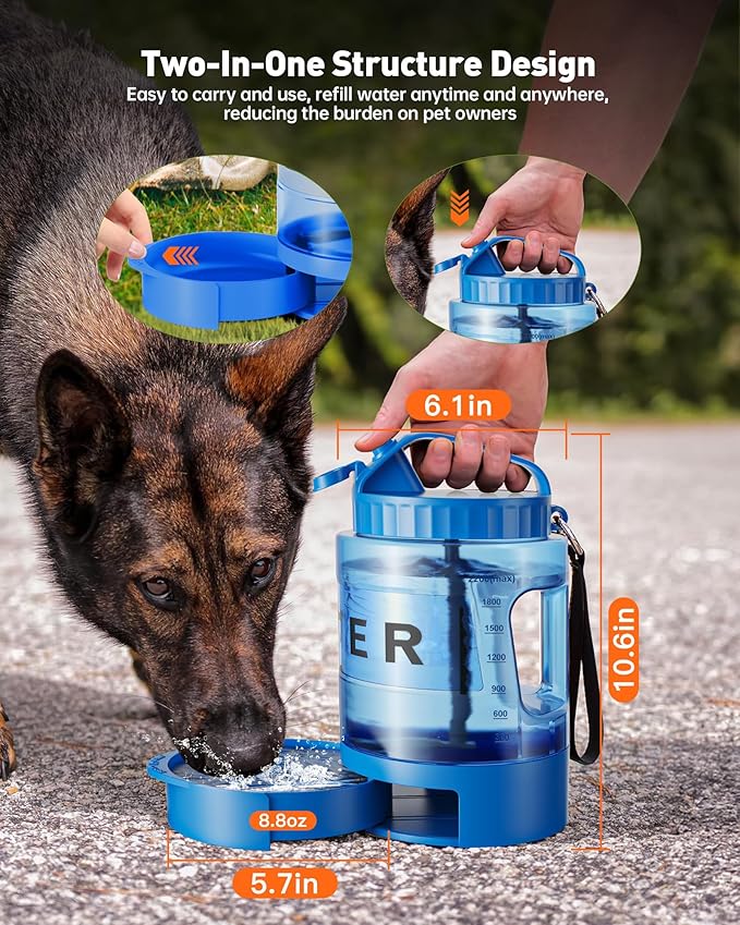 Portable Dog Water Bottle Bowl - 77 oz Travel Water Bowl Dispenser for Dogs Leak Proof, Suitable for Large Pet Drinking, A Must Have for Outdoor, Camping, Walking, Beach, Hunting Other Scenes (Blue)