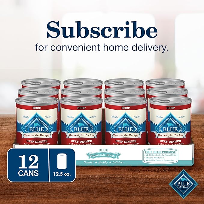 Blue Buffalo Homestyle Recipe Adult Wet Dog Food, Made with Natural Ingredients, Beef Dinner With Garden Vegetables, 12.5-oz Cans (12 Count)