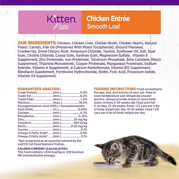 Wellness Complete Health Pate Kitten Wet Cat Food, Natural, Protein-Rich, Grain Free, 5.5 Ounce, 24 Pack, (Chicken)