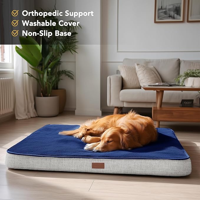 Deconovo Orthopedic Dog Bed for Medium & Large Dogs – Supportive Memory Foam with Washable Cover, Non-Slip Base – Comfort for Senior, Arthritic & Active Pets, Navy Blue, 30" Lx20 Wx3 Th
